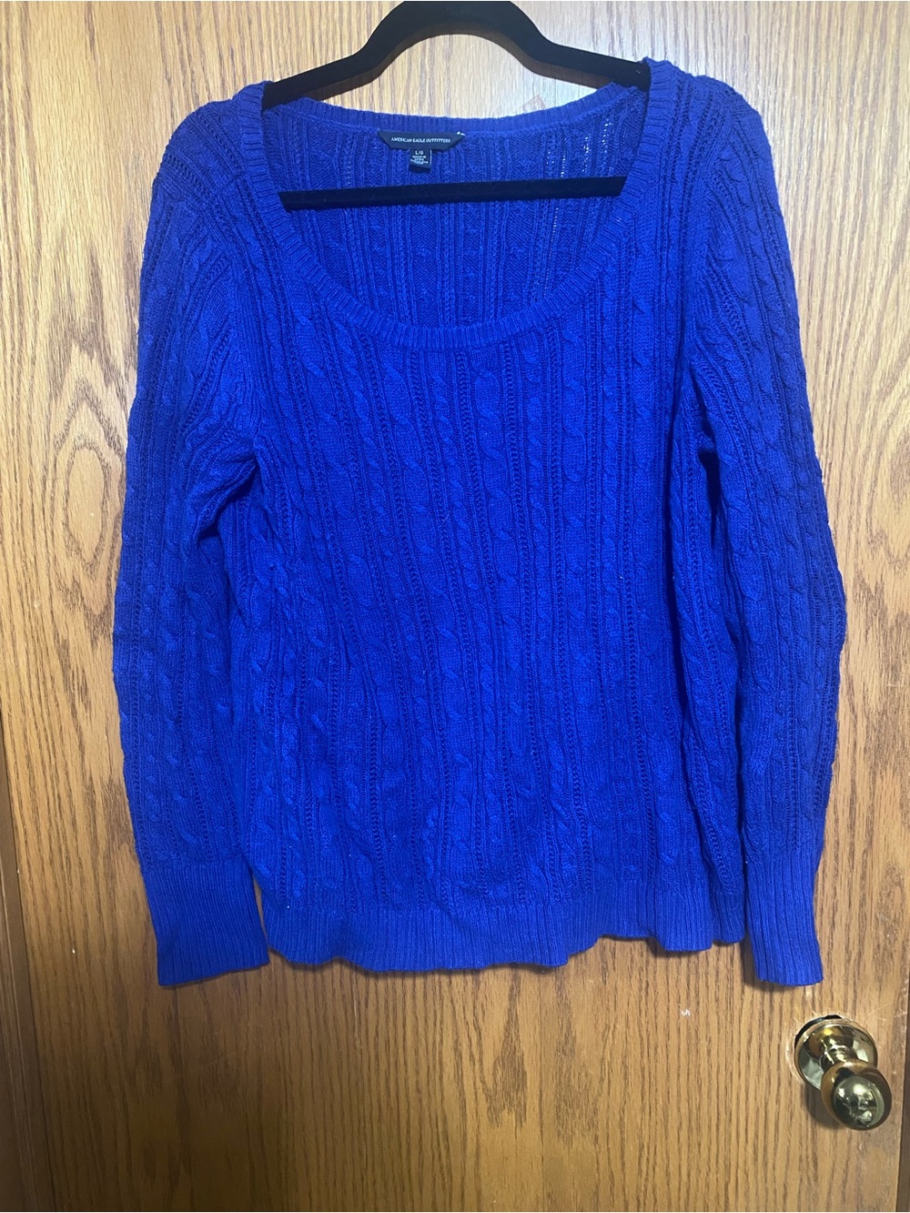 Cobalt Cable Knit Scoop Neck Sweater